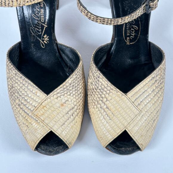 Vintage 1950s Reptile Peep-Toe Sandals by L'aiglon Custom Made Size 6.5 N - Picture 3 of 10